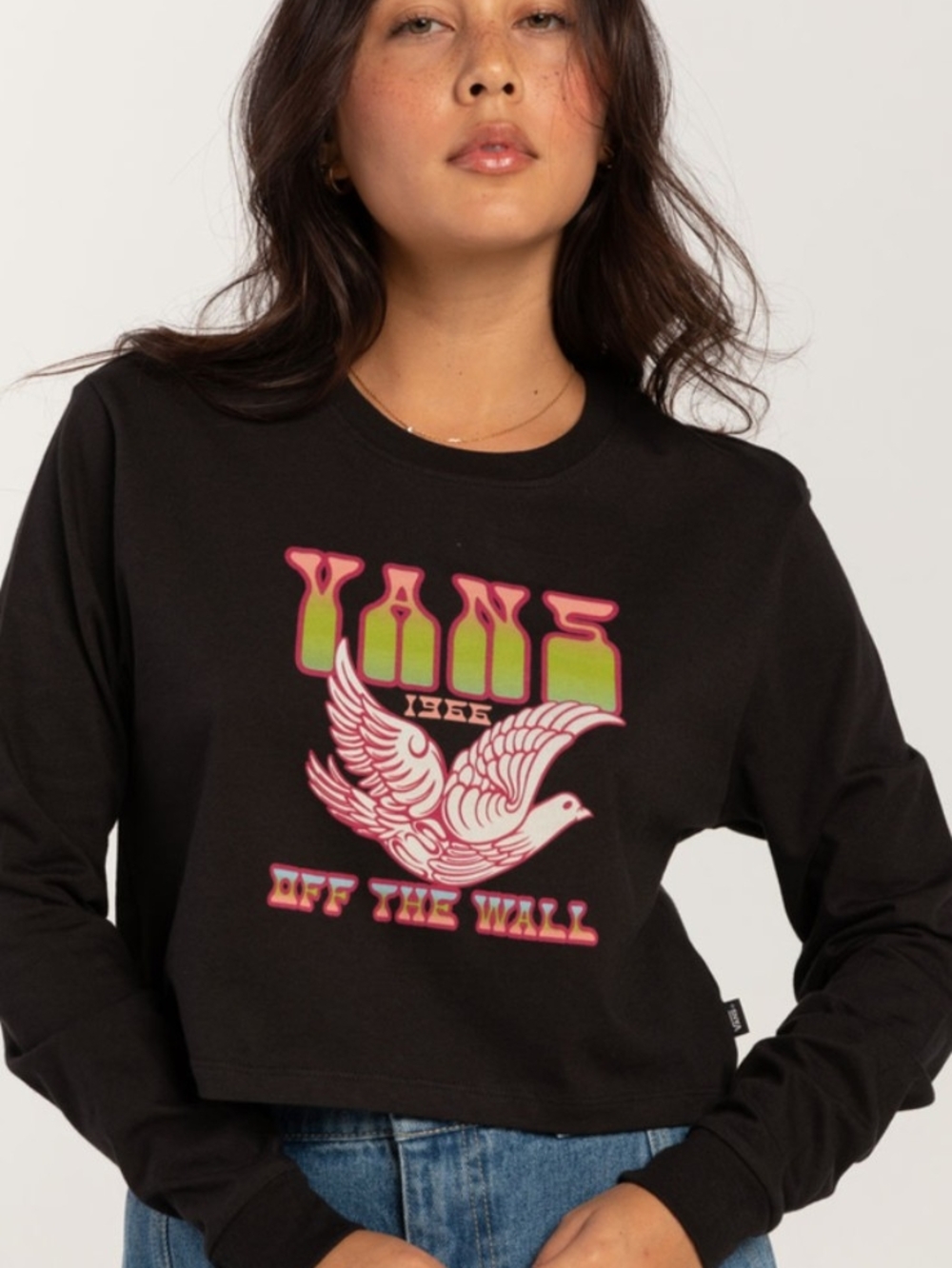 Vans Black Long-Sleeve Graphic Crop Sweatshirt - New from Tilly's Medium
